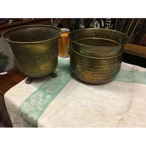 421 - TWO CRACKING BRASS PLANTERS INCLUDING EDWARDIAN FOOTED