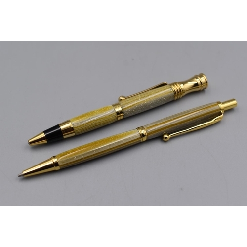 22 - LOVELY Pen and Pencil Set with Marble effect Finish complete with Presentation Case (ch)