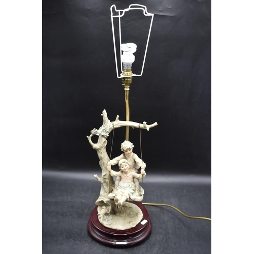 128 - LOVELY B Merli Figurine Lamp with Swinging Children approx. 2ft WORKING WHEN TESTED