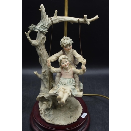 128 - LOVELY B Merli Figurine Lamp with Swinging Children approx. 2ft WORKING WHEN TESTED