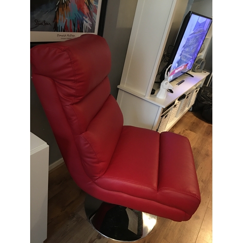 436 - ABSOLUTELY STUNNING EXAMPLE OF Mid Century Style Faux Red Leather Swivel Chair with Matching Foot St... 