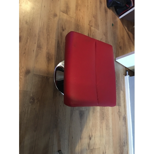 436 - ABSOLUTELY STUNNING EXAMPLE OF Mid Century Style Faux Red Leather Swivel Chair with Matching Foot St... 