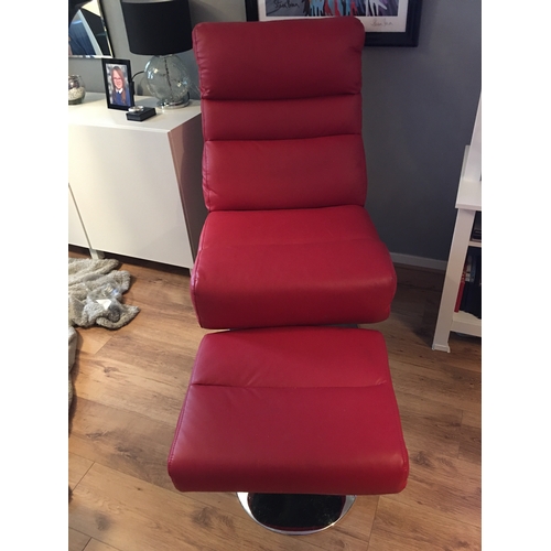 436 - ABSOLUTELY STUNNING EXAMPLE OF Mid Century Style Faux Red Leather Swivel Chair with Matching Foot St... 