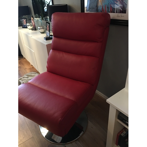 436 - ABSOLUTELY STUNNING EXAMPLE OF Mid Century Style Faux Red Leather Swivel Chair with Matching Foot St... 