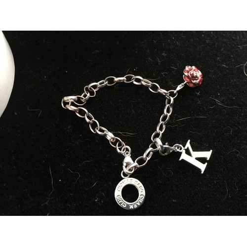 188 - LOVELY THOMAS SABO BRACELET AND TWO CHARMS IN PRESENTATION BOX