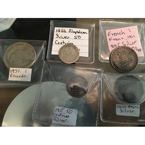 340 - SELECTION OF COLLECTORS COINS FEATURING NAPOLEON SILVER 50 CENTIME, FRENCH 1911 FRANC 89% SILVER, 19... 