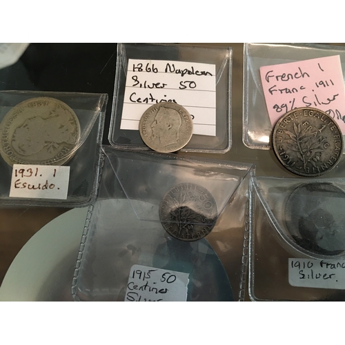 340 - SELECTION OF COLLECTORS COINS FEATURING NAPOLEON SILVER 50 CENTIME, FRENCH 1911 FRANC 89% SILVER, 19... 