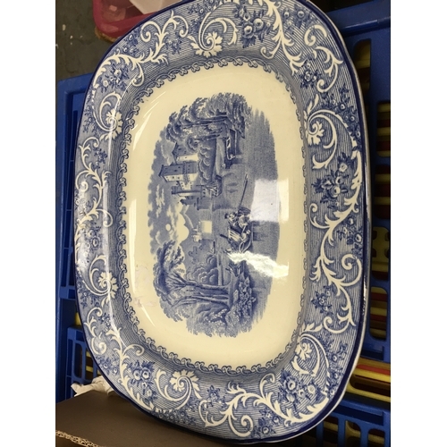 401 - LOVELY BLUE AND WHITE ANTIQUE CHARGER MARKED TO BACK