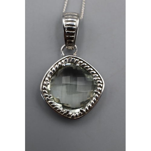 200C - Silver 925 Large Faceted Stoned Pendant Necklace Complete with Presentation Box