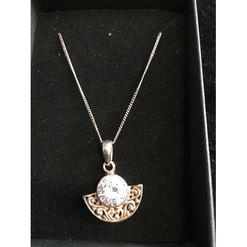 200F - Lovely Silver 925 Large Clear Stoned Pendant Necklace complete with Presentation Box