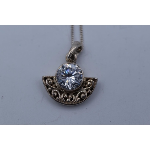 200F - Lovely Silver 925 Large Clear Stoned Pendant Necklace complete with Presentation Box