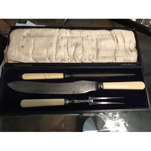 321 - NICE BOXED THREE PIECE CARVING SET