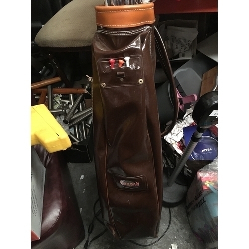 208 - GOOD HALF SET OF PRECISION GOLF CLUBS METAL DRIVER 3,5,7,9, AND FAZER PUTTER AND  VINTAGE GOLF BAG