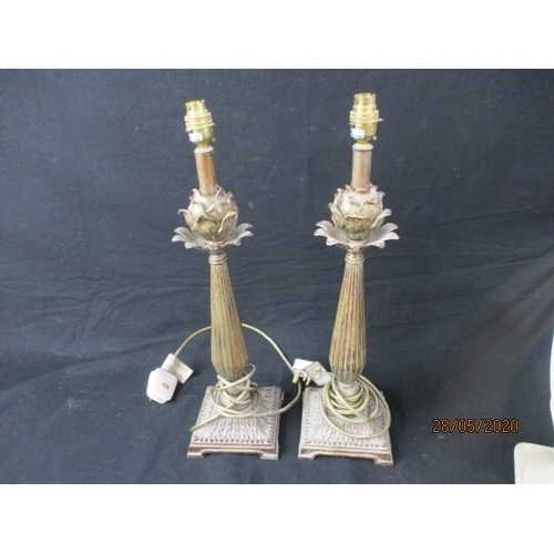 372 - Lovely Large pair of vintage brass coloured metal decorative Artichoke lamp stands. 54cms