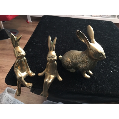 393 - Brass Rabbit Figures including two for Shelf Displays