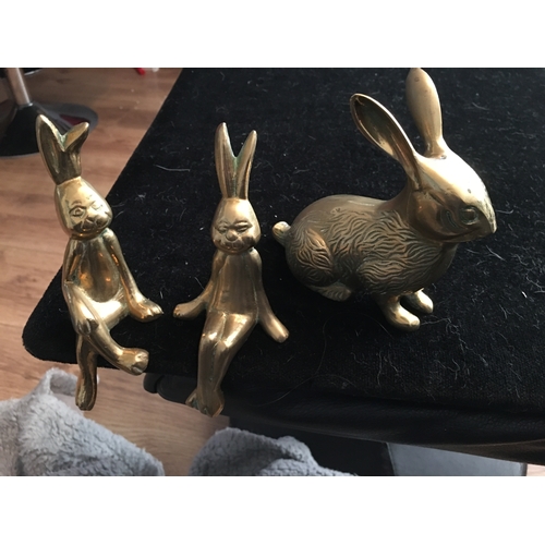 393 - Brass Rabbit Figures including two for Shelf Displays