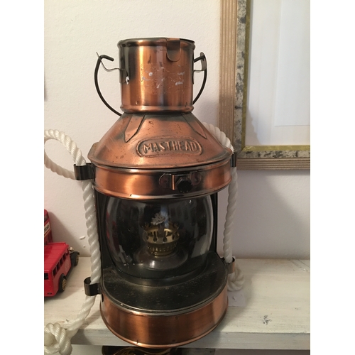 439 - CRACKING COPPER TIN MASTHEAD LAMP