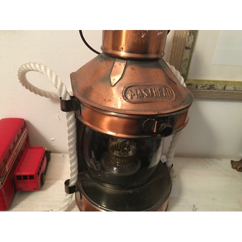 439 - CRACKING COPPER TIN MASTHEAD LAMP