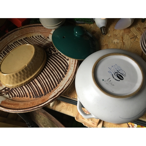 45 - NICE COLLECTION OF POTTERY INCLUDING DENBY GREEN WHEAT CASSEROLE DISH, WITH NO DAMAGE, ETC