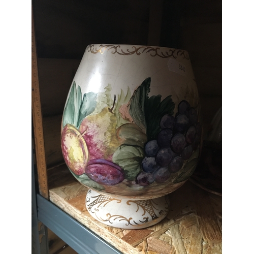 87 - LARGE BULBAS HAND PAINTED VERY EARLY FRUIT DESIGN VASE STAMPED J.A & REG NUMBER TO BASE BUT CAN'T MA... 