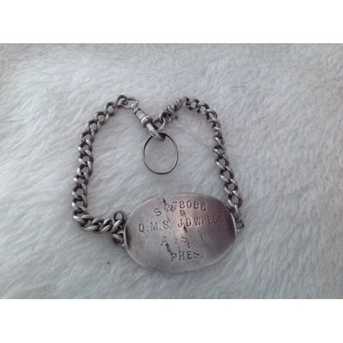 244 - WW1 SOLID SILVER DOG TAG MILITARY ID BRACELET