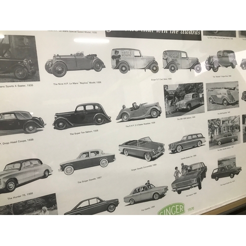 296 - SINGLE CARS VINTAGE FRAMED DEALERSHIP POSTER