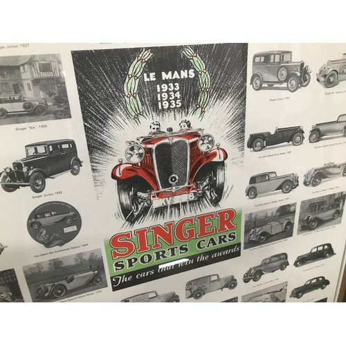 296 - SINGLE CARS VINTAGE FRAMED DEALERSHIP POSTER