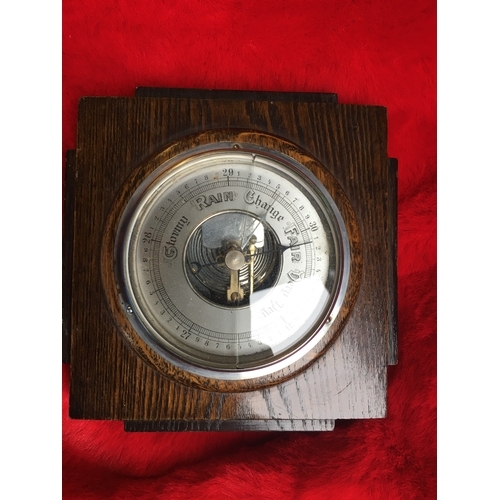 112 - ART DECO WOODEN BAROMETER GLASS CRACKED 242/30/11