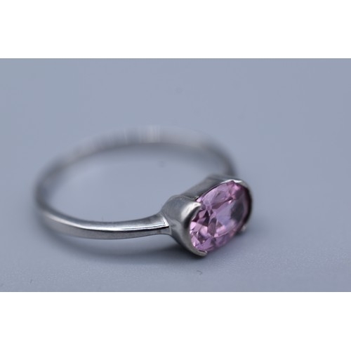 150B - Silver 925 Pink Stoned Ring (Size Q) Complete with Presentation Box