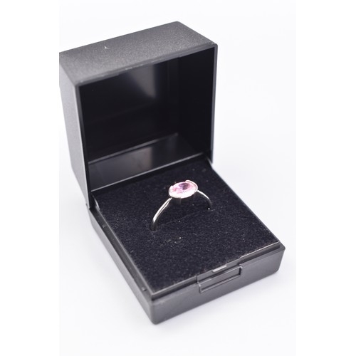 150B - Silver 925 Pink Stoned Ring (Size Q) Complete with Presentation Box