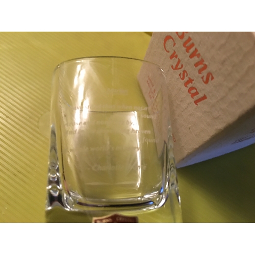 76 - FANTASTIC Burns Hand Cut Crystal Dram Glass in original box with poem on glass