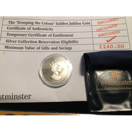 100M - VERY COLLECTABLE THE SILVER JUBILEE  COIN BY WESTMINSTER COMPLETE WITH CERTIFICATES, SLEVE ETC IN OR... 