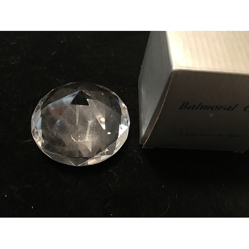 3 - LOVELY BALMORAL CRYSTAL PAPERWEIGHT WITH THE LETTER  L ETCHED TO BOTTOM