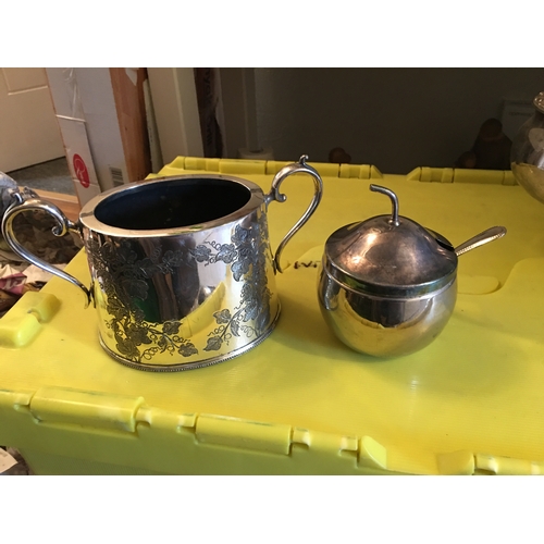 29 - TWO HANDLED PLATED BOWL AND AN APPLE SAUCE LIDDED POT