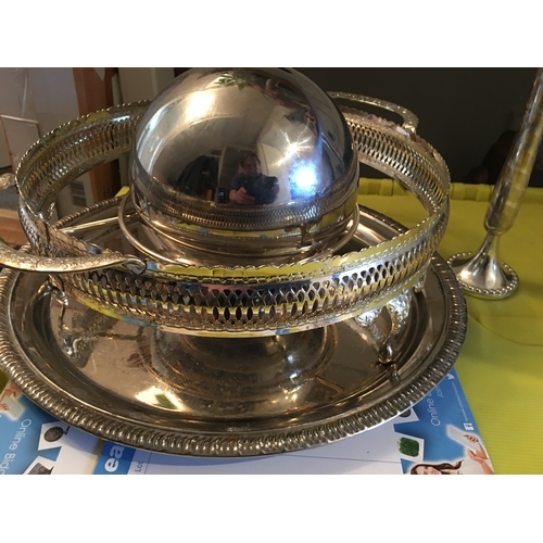 42 - PLATED TRAY BASKET HOLDER AND SILVER BALL