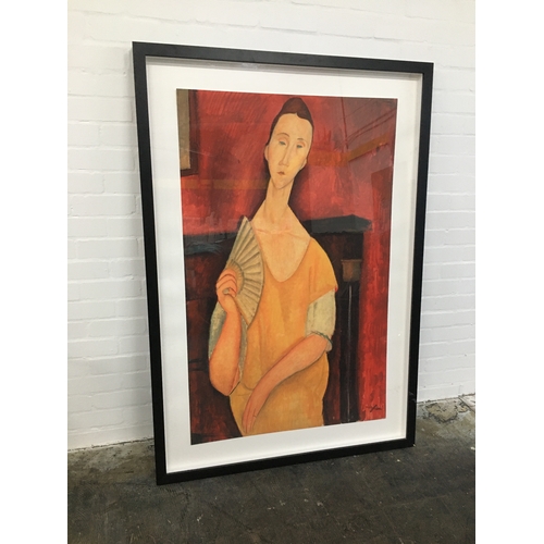 100M - FABULOUS Amedeo Modigliani Framed & glazed very large print on board of '' WOMAN WITH A FAN'' In lov... 