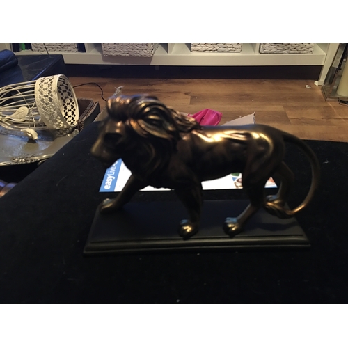 84 - LOVELY BRONZE EFFECT LION ON PLINTH 20CM LONG