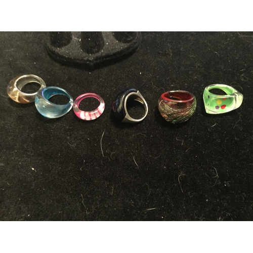 35 - LOVELY COLLECTION OF SIX COSTUMES RINGS ONE 925 SILVER