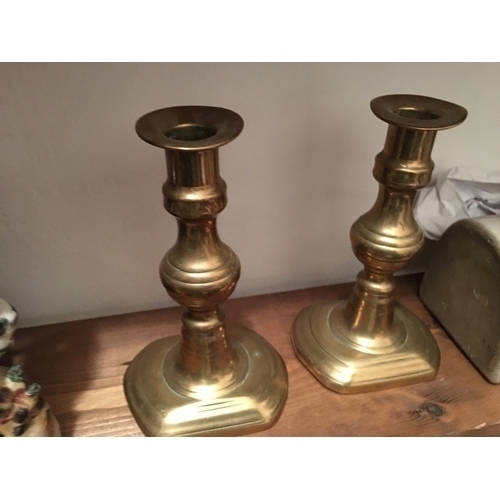 19 - LOVELY PAIR OF MID SIZE BRASS CANDLESTICKS