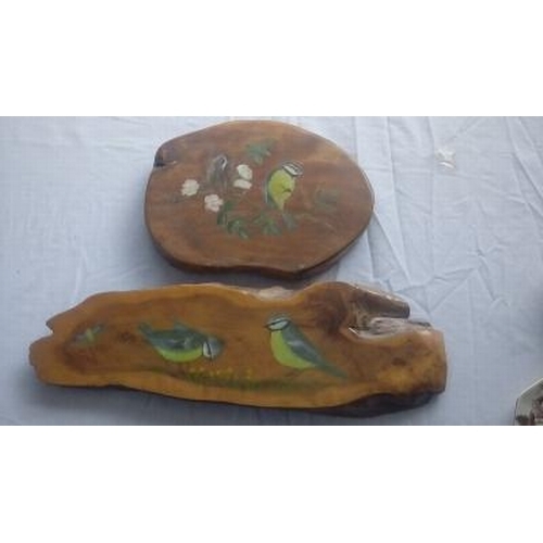 30 - TWO WOODEN WALL PLAQUES DECORATED WITH BIRDS