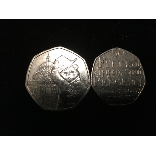 158 - TWO COLLECTABLE 50P PCS INCLUDING PADDINGTON WAVING HIS HAT 450d