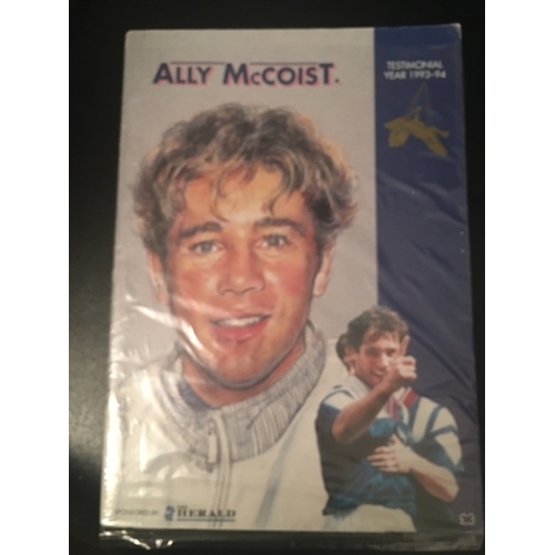 184 - GLASGOW RANGERS ALLY MCOIST TESTIMONIAL YEAR 1993/4 COLLECTABLE BOOK IN PROTECTIVE SLEEVE  (187)