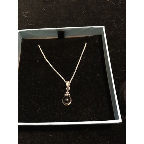 101 - lovely Silver Necklace With Black Stone Pendant in presentation box