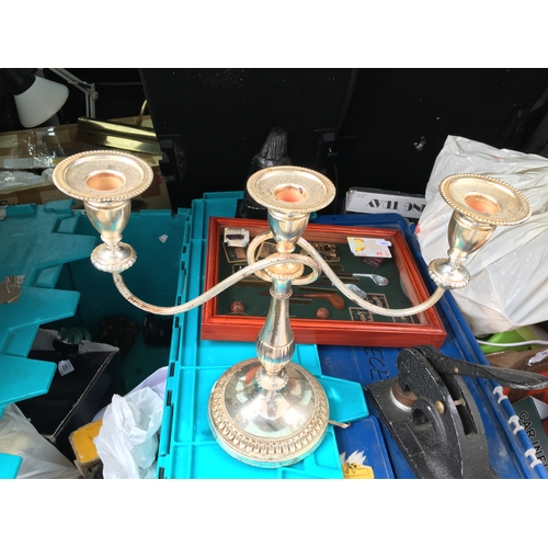 67 - LOVELY SILVER PLATED THREE BRANCH CANDELABRA