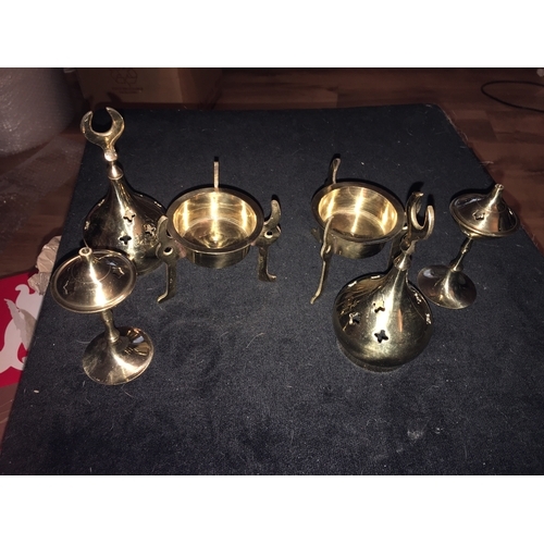 158 - TWO PAIRS OF BRASS CANDLE HOLDERS