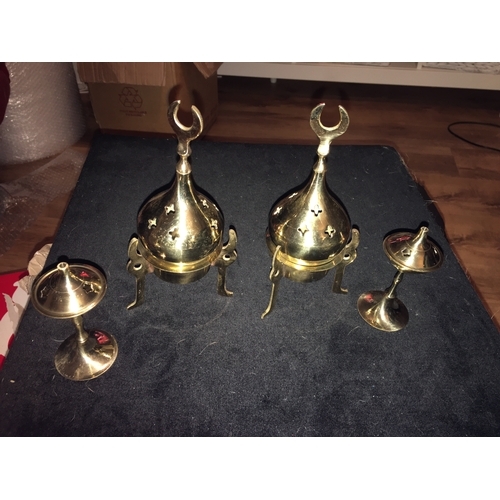 158 - TWO PAIRS OF BRASS CANDLE HOLDERS