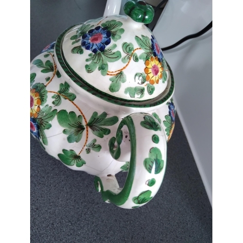 200M - LOVELY CONTINENTAL FLORAL TEA POT (HAS CRAZING)