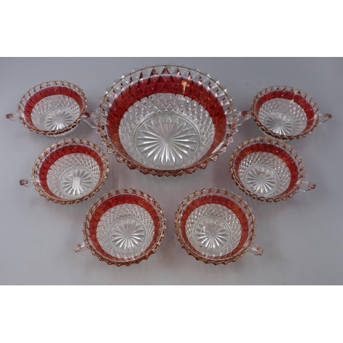 39 - LOVELY Glass Dessert set with Ruby Rim