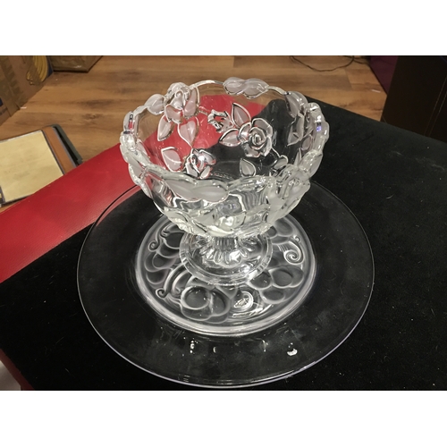 21 - LOVELY Crystal Bon Bon Dish and Plate both with Frosted Glass Decoration