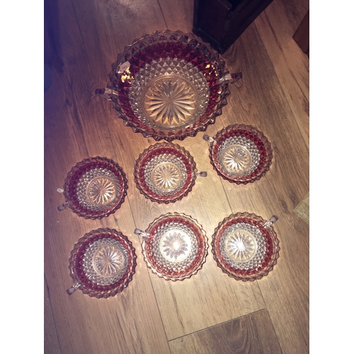 39 - LOVELY Glass Dessert set with Ruby Rim